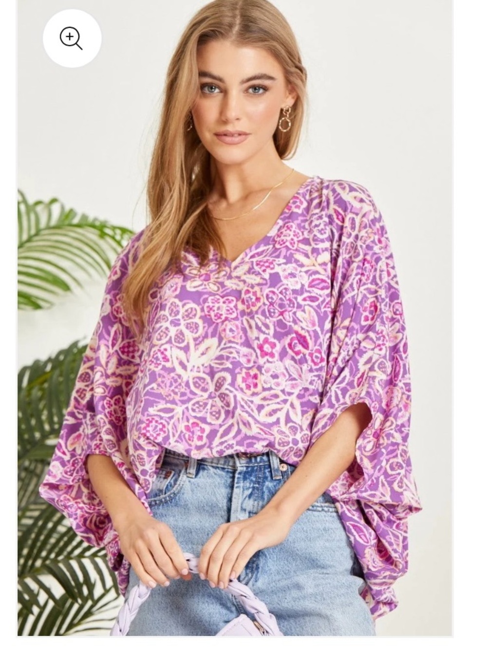 Emily Wonder Silky Floral Poncho Kimono Top in Orchid 1X / 2X Resortwear